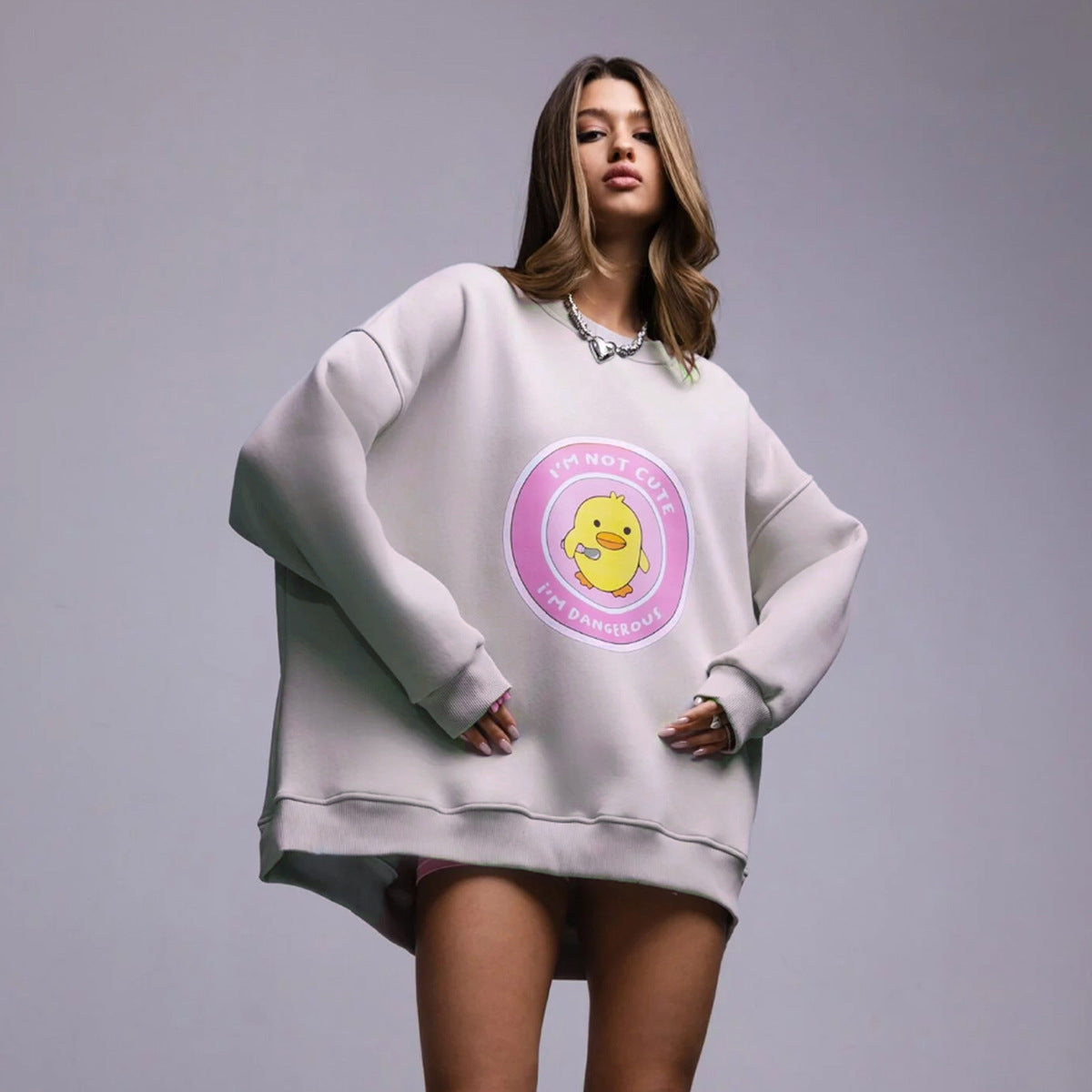 Cute Duck Print Loose Casual Sweater for Women