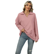 Casual V-Neck Lapel Long-Sleeve Pullover Sweatshirt