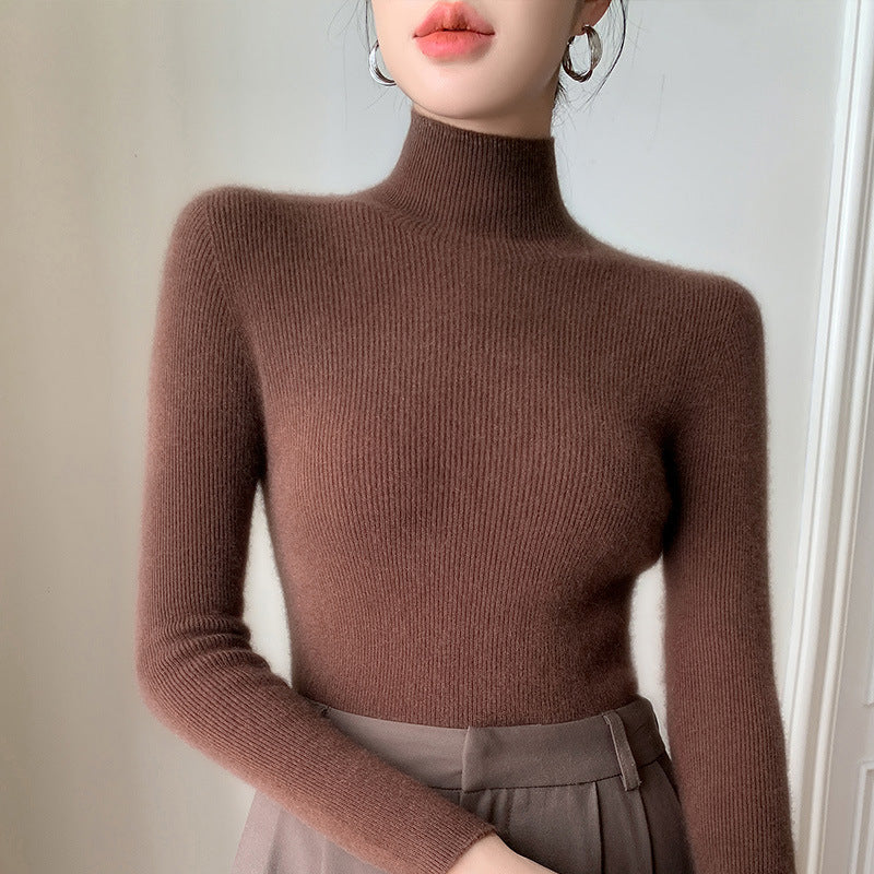 Women's Autumn and Winter Seamless Stand Collar Solid Color Turtleneck Sweater