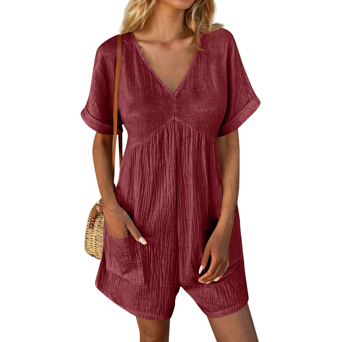 V-Neck Batwing Sleeve Pocket Jumpsuit