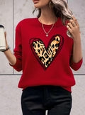 Plus Size Heart Leopard Print Chenille Sweater
