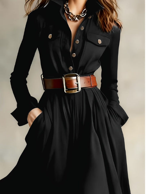 Women's Asymmetrical Pleated Midi Dress with Belt