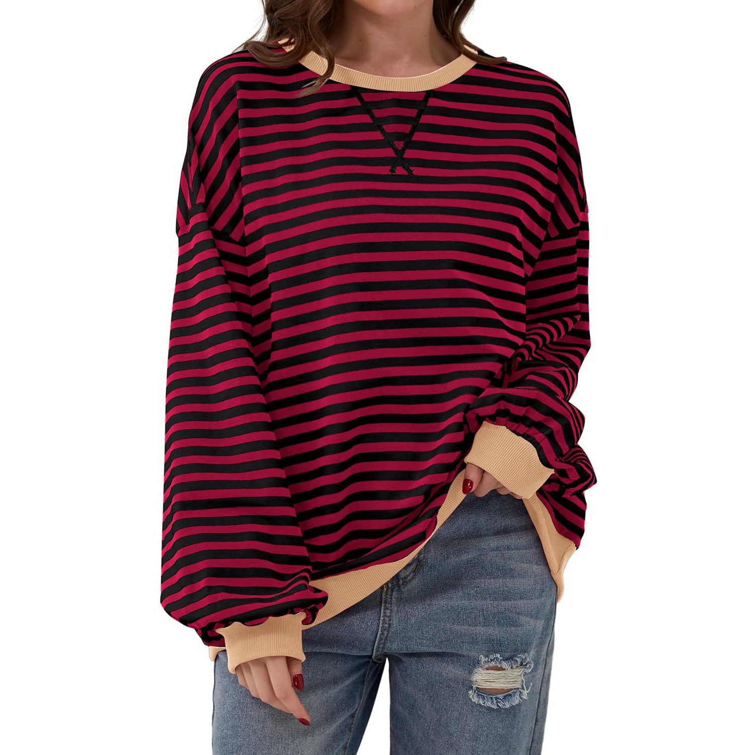 Women's Casual Striped Long Sleeve Pullover Sweater