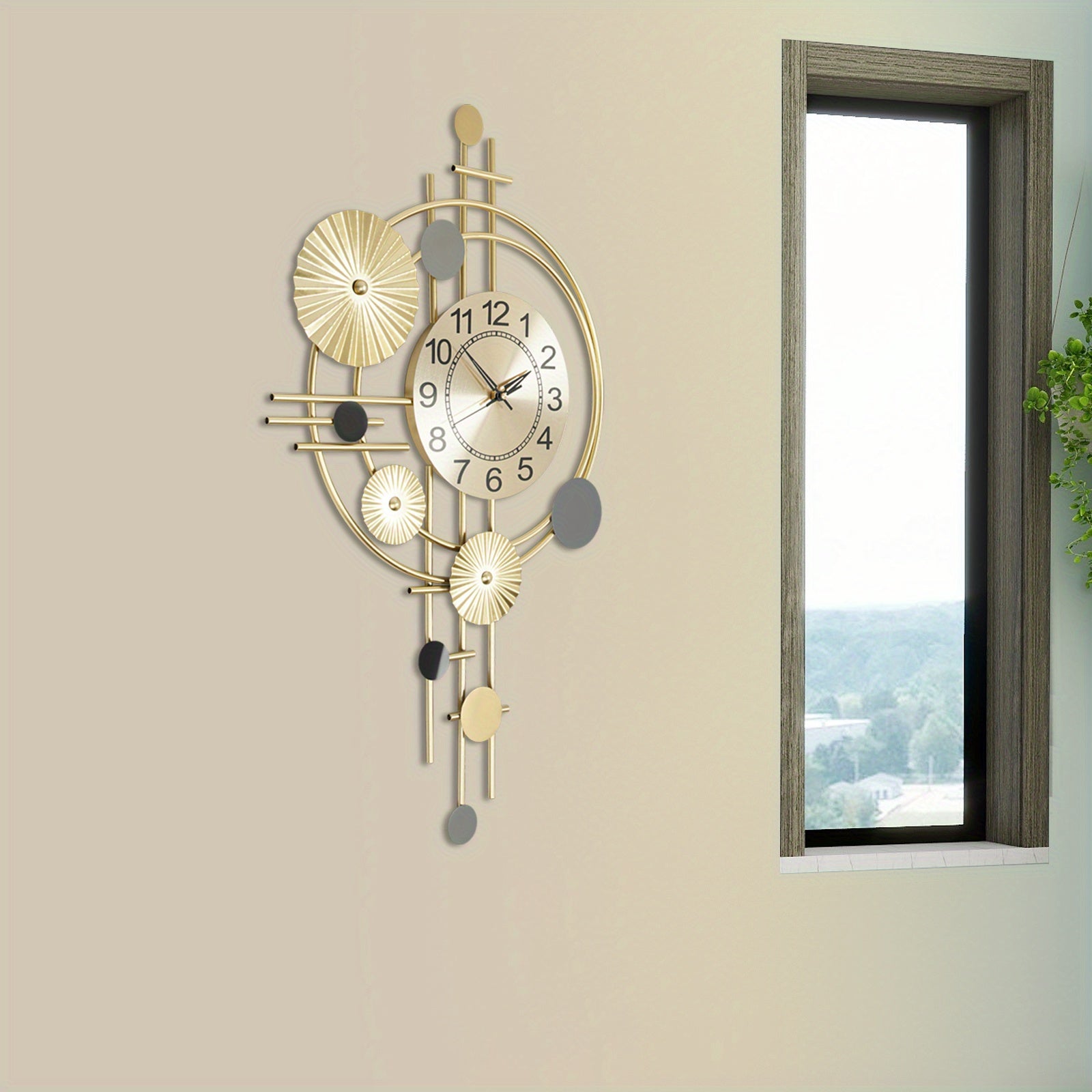 Golden Wall Clock, Modern Decorative Art Clock, Silent Wall Clock for Kitchen, Bedroom, Entryway, Office Decor Indoor, 17.72*30.71in