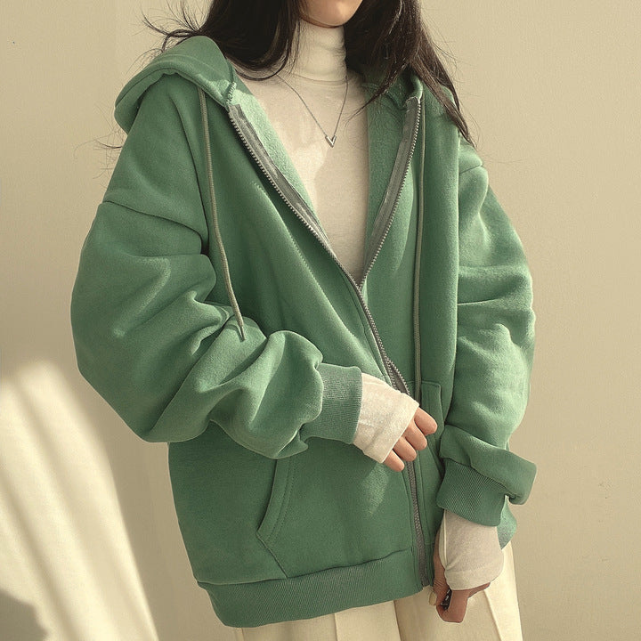 Plush Lined Zip-Up Hooded Sweatshirt Jacket