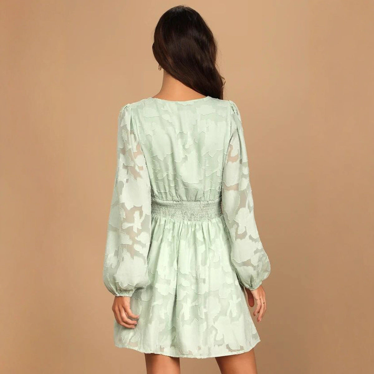 Casual V-neck Chiffon Hollow-out Jacquard A-line Dress