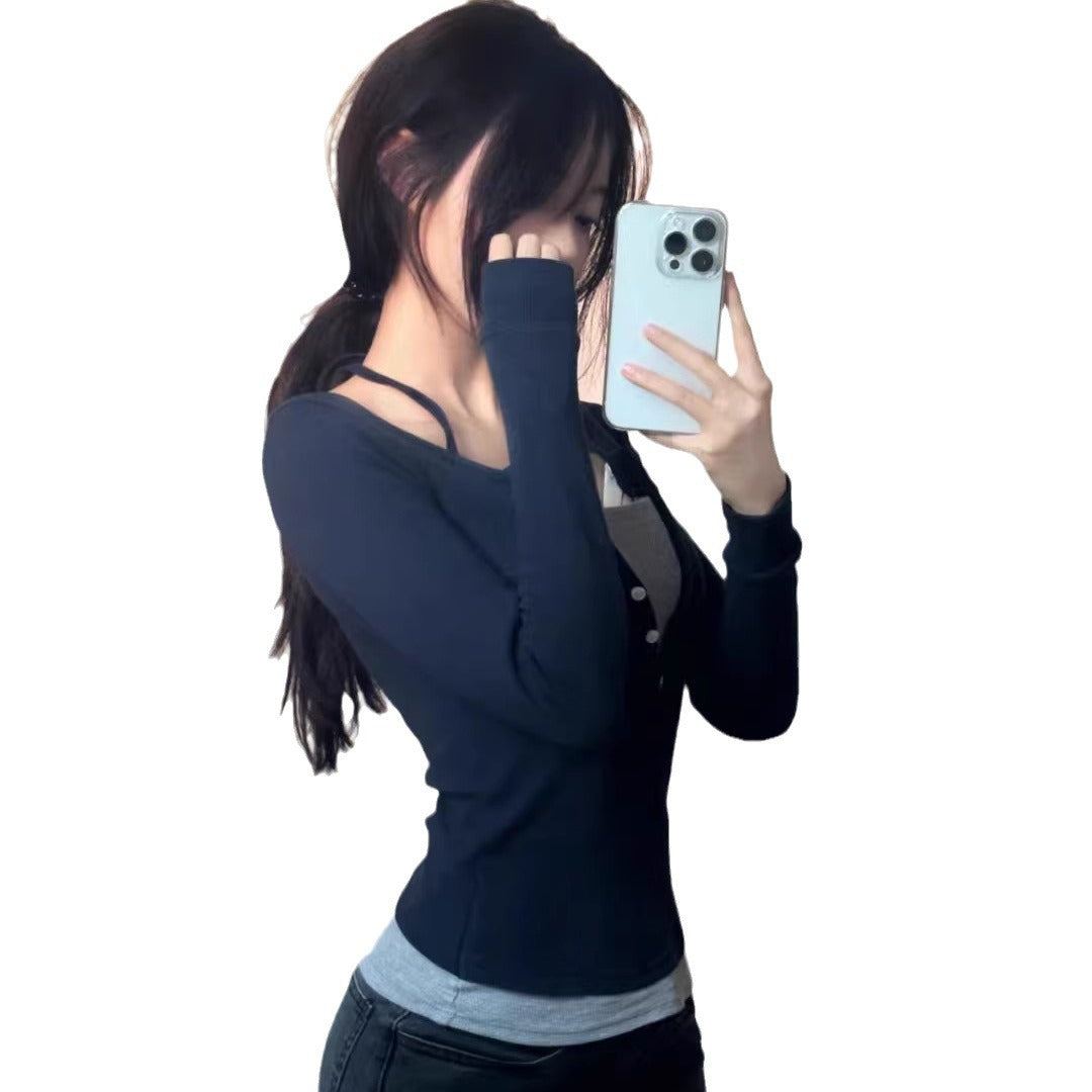 Cotton Fake Long Sleeve Inner Wear Stretch Slim-fit Sweet And Spicy Top