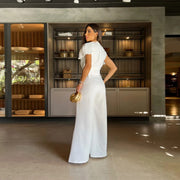 Chic Short-Sleeve Wide-Leg Midriff Jumpsuit for Women