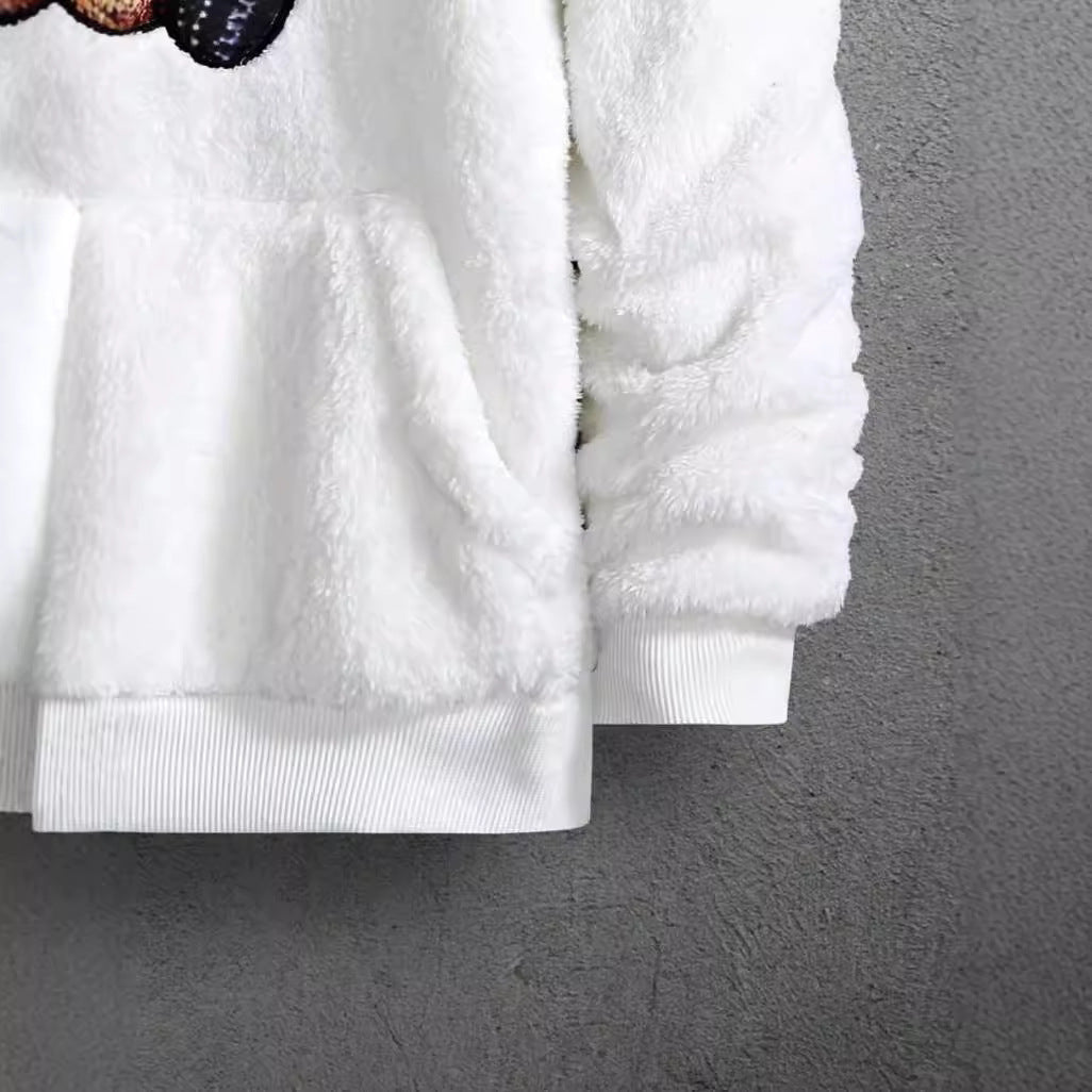 Cute Bear Embroidered Fluffy Fall & Winter Hoodie
