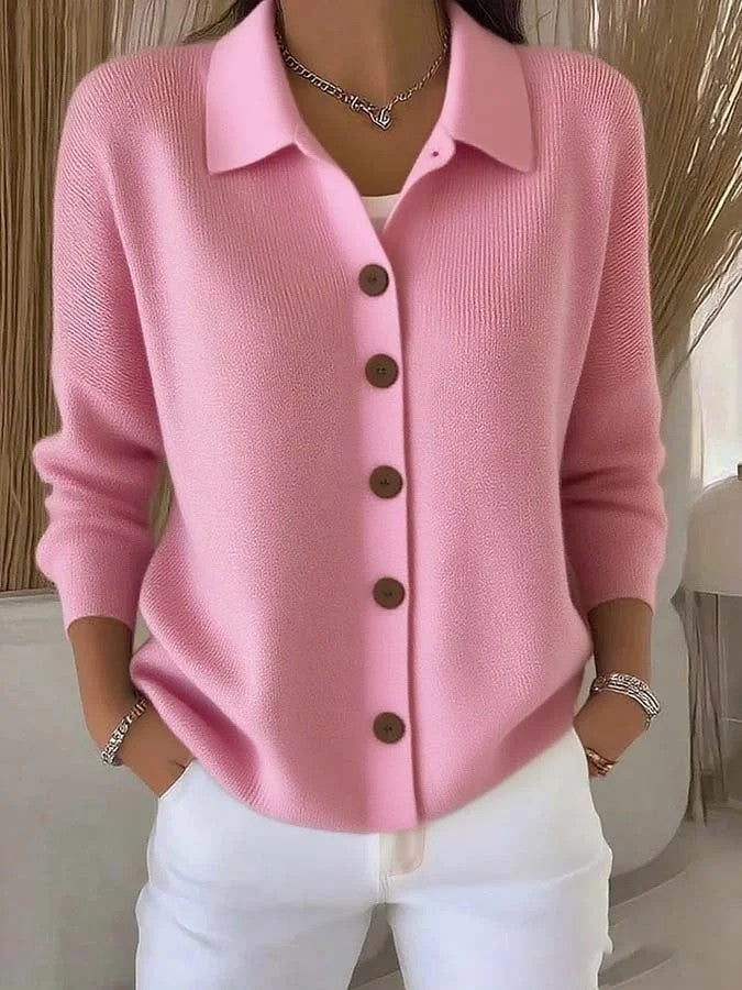 Button-knitted Lapel Sweater Cardigan Coat for Women