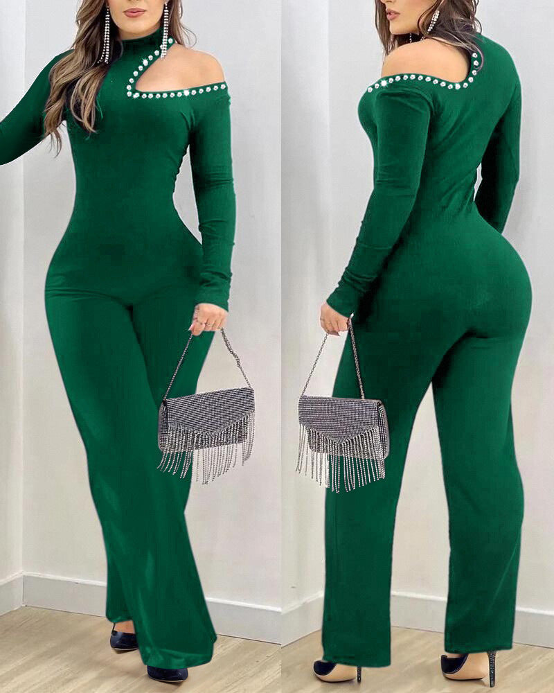 Rhinestone Hollow-Out Slim Jumpsuit for Women