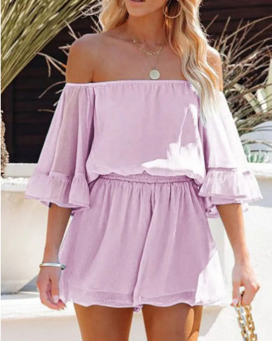 Chiffon Short Sleeve Loose Jumpsuit Romper