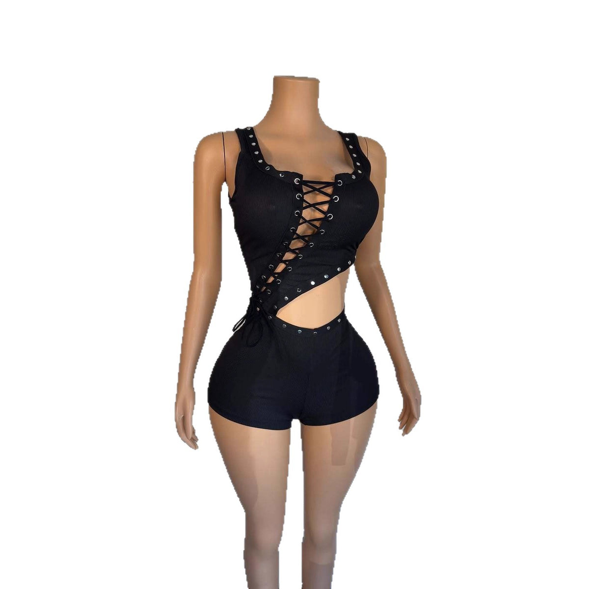 Chic Ribbed Sleeveless Romper & T-Shirt Set