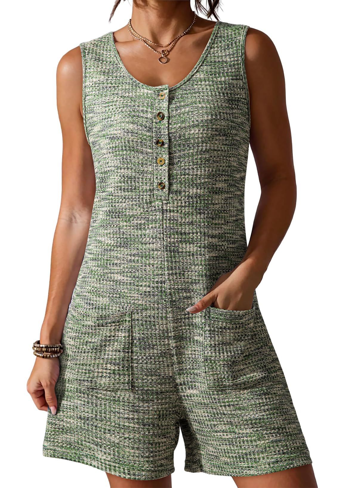 Womens Loose Waffle-Weave Tank Top Wide-Leg Jumpsuit