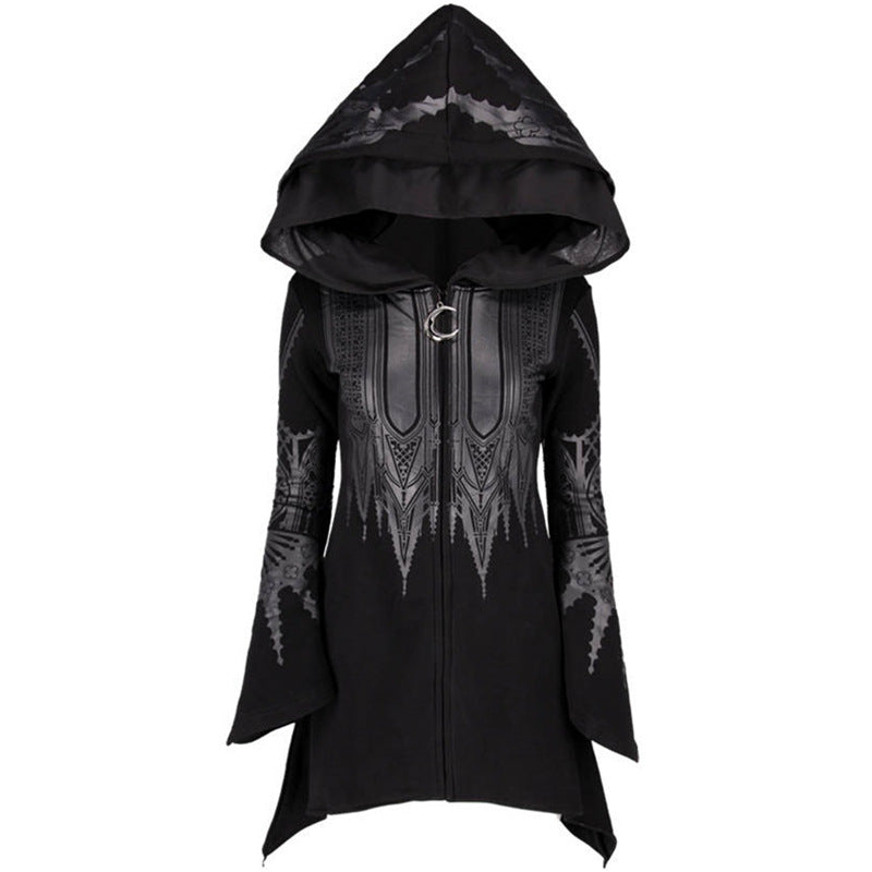 Women's Punk Black Hooded Graphic Sweatshirt Halloween Cosplay