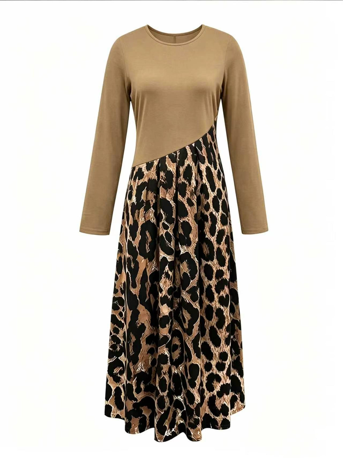 Plus-Size Leopard Print Long Sleeve Fishtail Dress