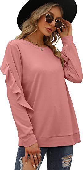 Chic Pleated Long Sleeve Round Neck Casual Women's Sweater