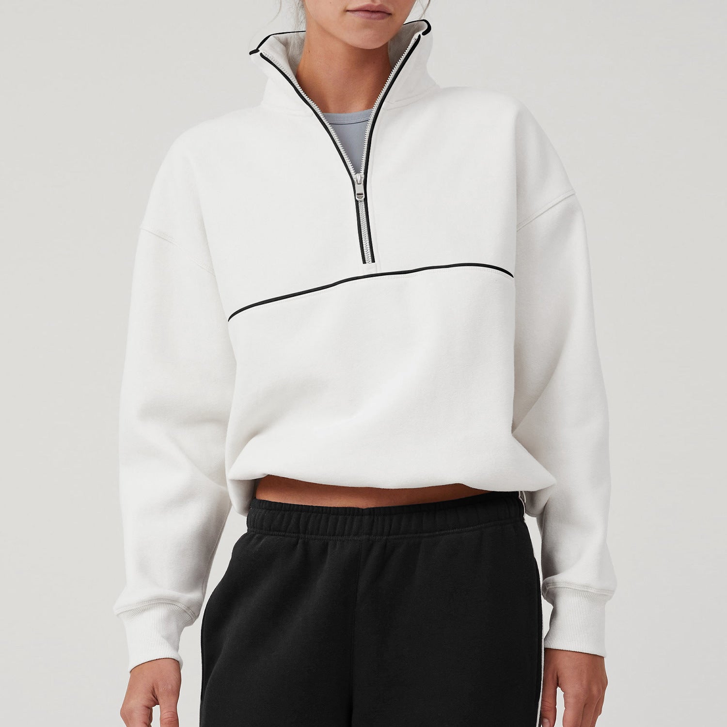Women's Contrast Half-Zip Sports Pullover Sweatshirt