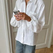 Elegant Loose-Fit White Long Sleeve Cardigan Top for Women