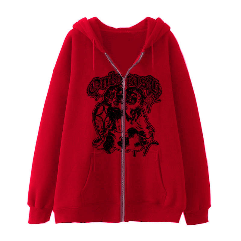 Women's Angel Wings Zip-Up Casual Streetwear Hoodie
