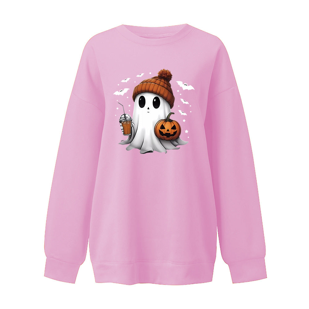 Cozy Drop-Shoulder Velvet Halloween Hoodie for Women