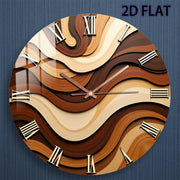 Modern Minimalist 12-inch Round Wall Clock - Silent Non-Ticking Quartz Movement, Brown Beige Marbled Pattern Face with Roman Numerals, Tempered Frame - Battery-Powered (AA Not Included) - Elegant Modern Design for Living Room, Bedroom