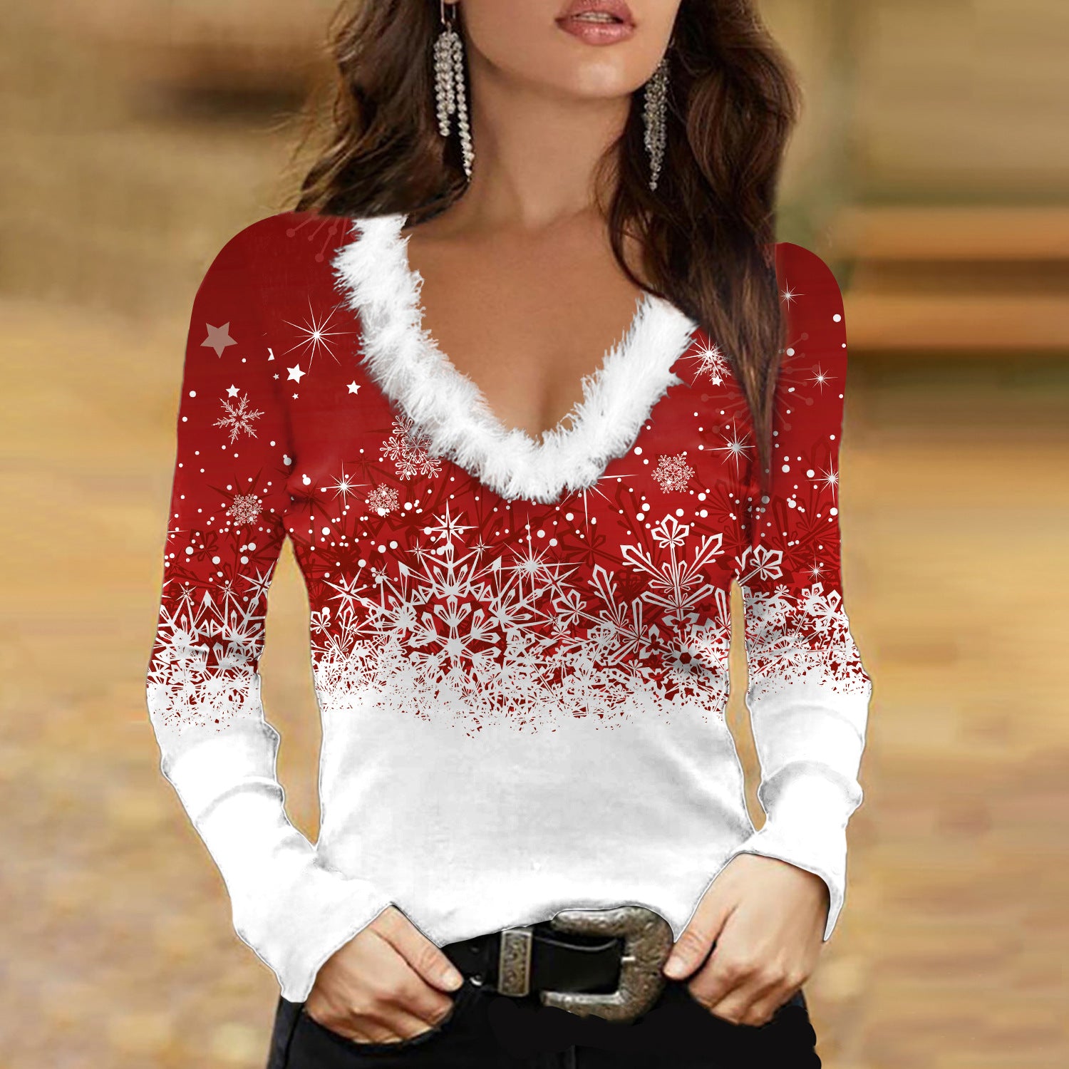 Women's Festive Christmas Long Sleeve Geometric Sweatshirt