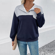 Lapel Color Matching Long-sleeved Sweater For Women