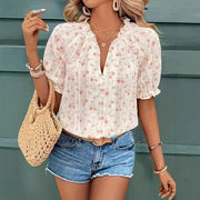 Flirty Pink Chiffon Puff‑Sleeve Blouse – Summer French‑Inspired Design