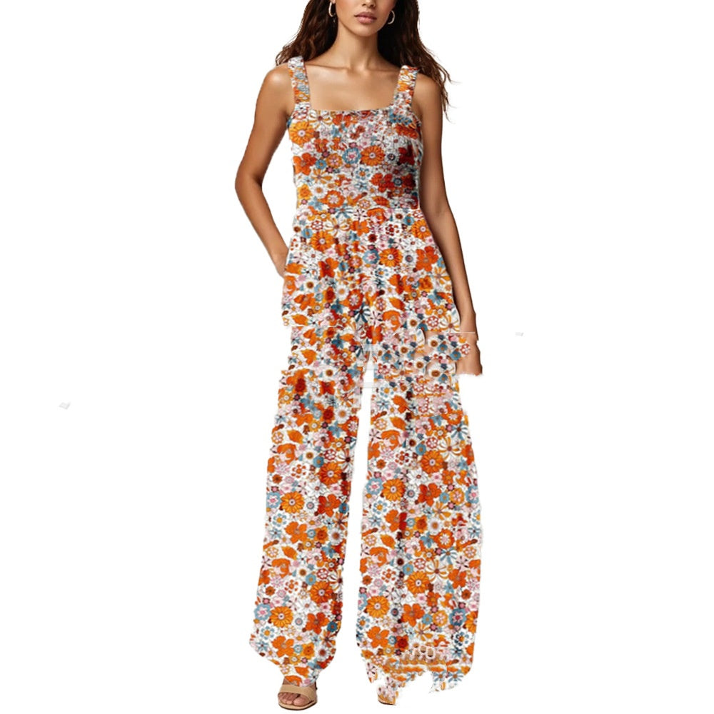 Women's Strappy Loose Printed Jumpsuit