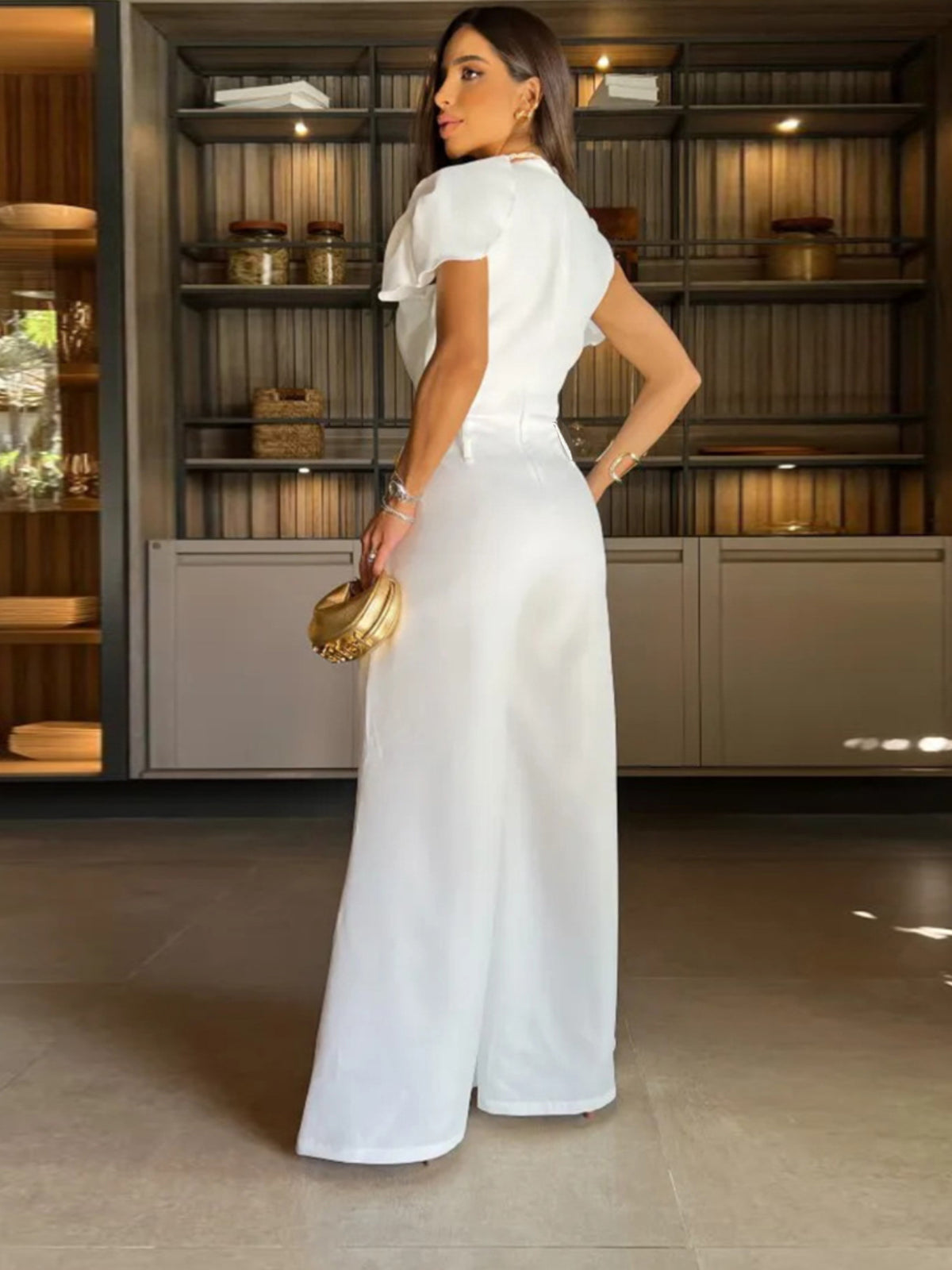 Chic Short-Sleeve Wide-Leg Midriff Jumpsuit for Women