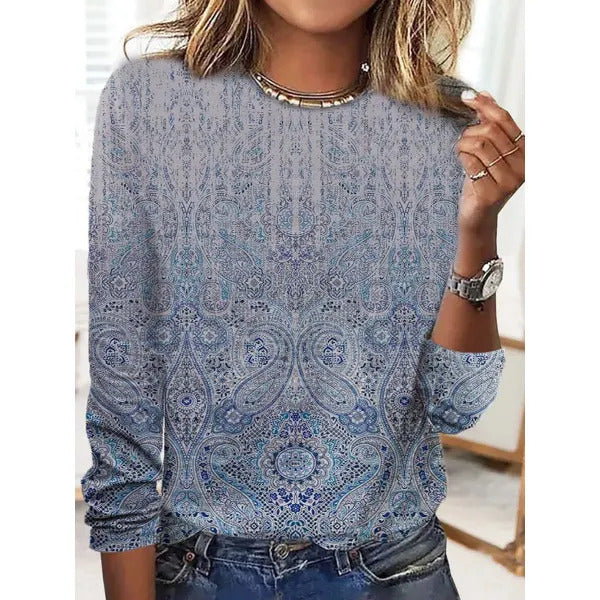 Vintage Printed Loose Round Neck T-Shirt