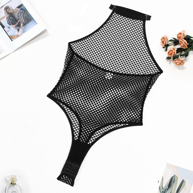 Hollow Out Mesh Halter Jumpsuit See-Through Romper