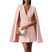 Amazon Women's Solid Color Blazer Dress, Double Breasted Cape Shawl…