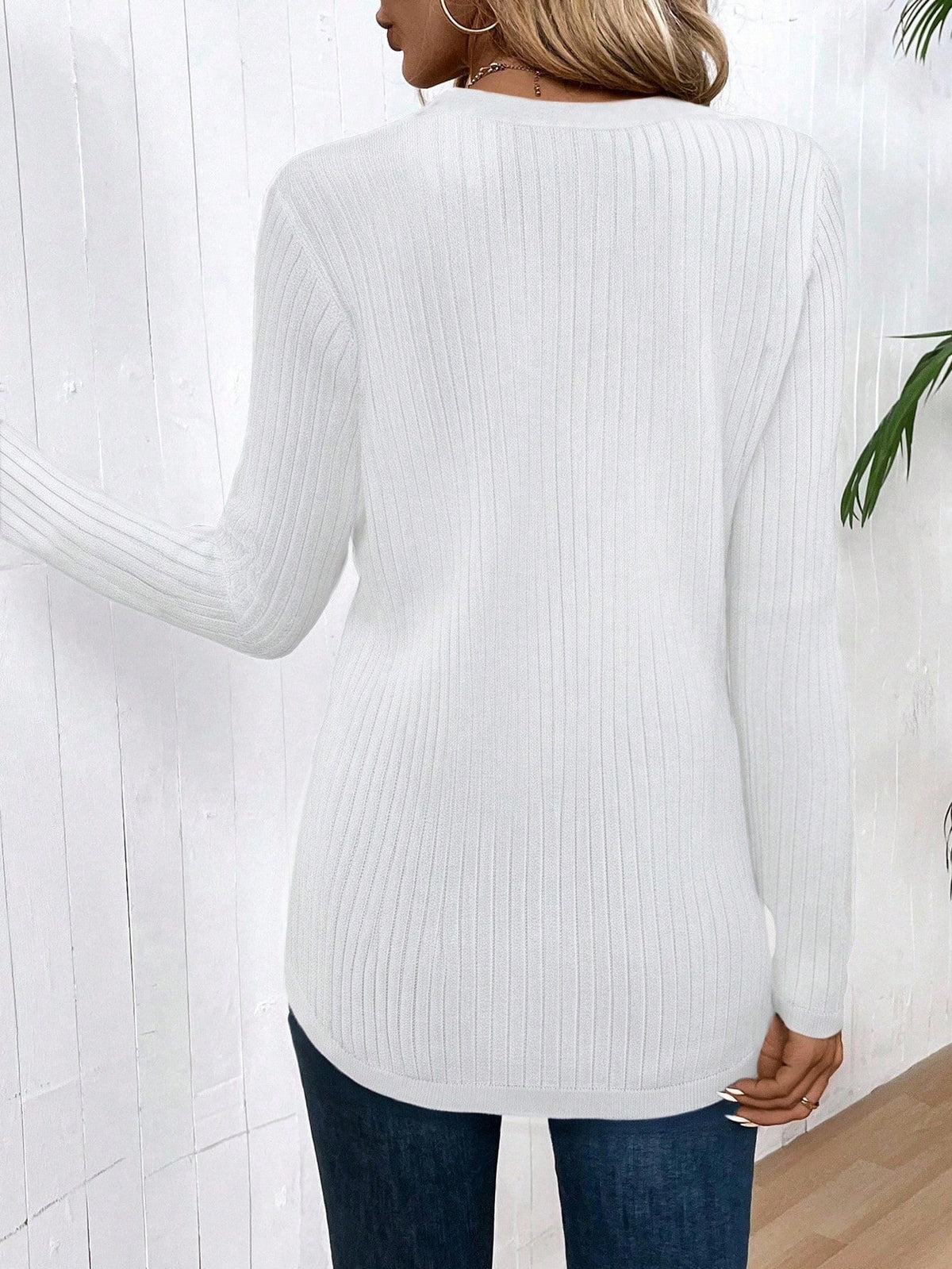 Womens Fashionable V-neck Knitted Cardigan with Buttons