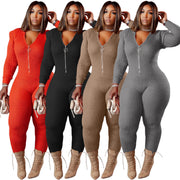 Women's Fall Winter Fashion Knitted Wool Padded Shoulder Hooded Jumpsuit
