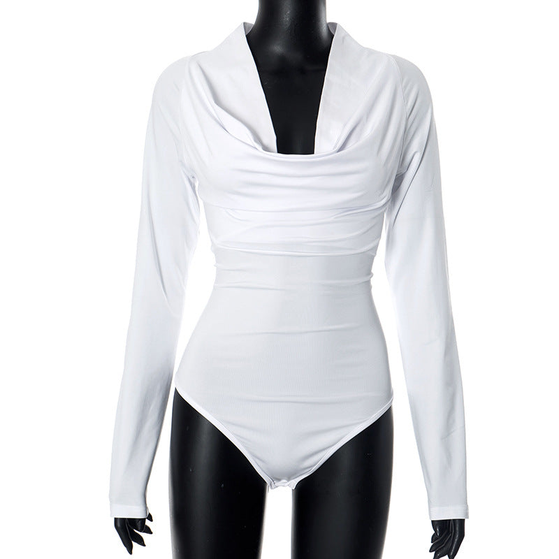 Elegant Slim-Fit Long-Sleeve Swing Collar Jumpsuit