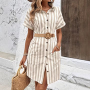 Loose-fit Striped Elegant Single-breasted Dress