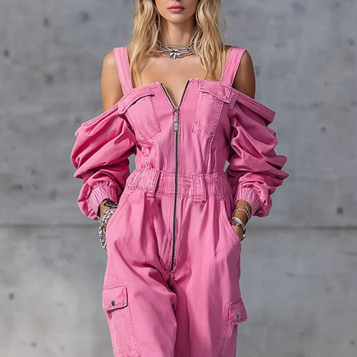 Slim-fit Denim Jumpsuit With Patchwork Design
