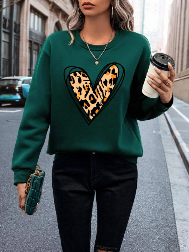 Plus Size Heart Leopard Print Chenille Sweater