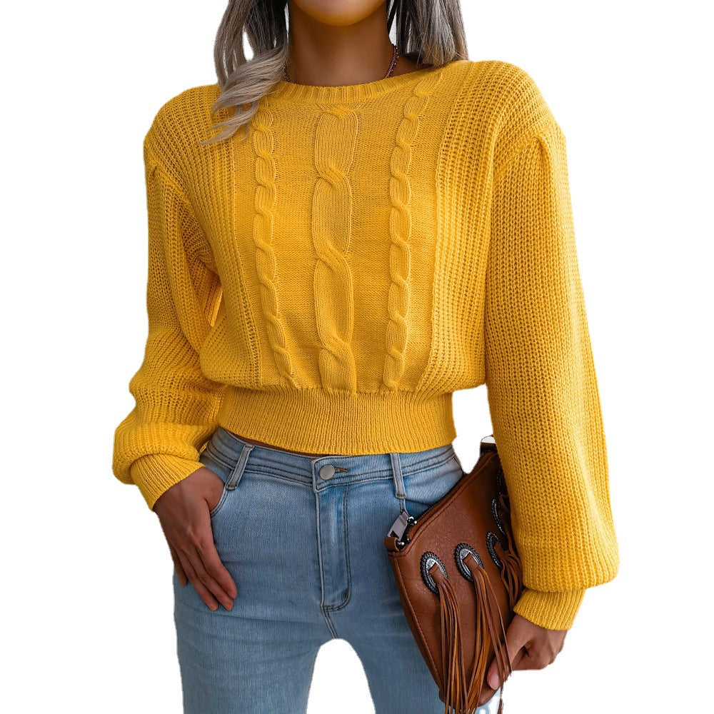 Chic Lantern Sleeve Waist-Tucked Sweater