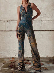 Chic Printed Off-Shoulder Sleeveless Jumpsuit