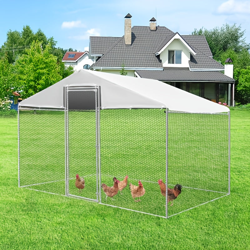 Large Metal Chicken Coop Run with Waterproof Cover and Security Lock