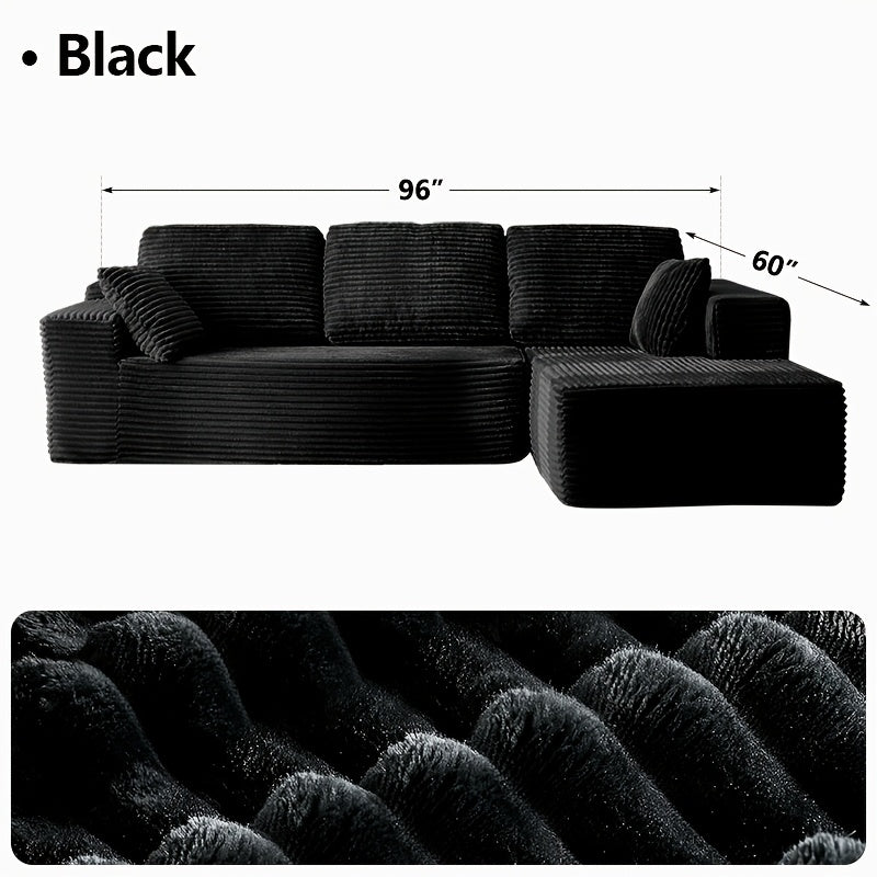 Left chaise L-shaped sectional sofa with memory foam cushions and corduroy upholstery
