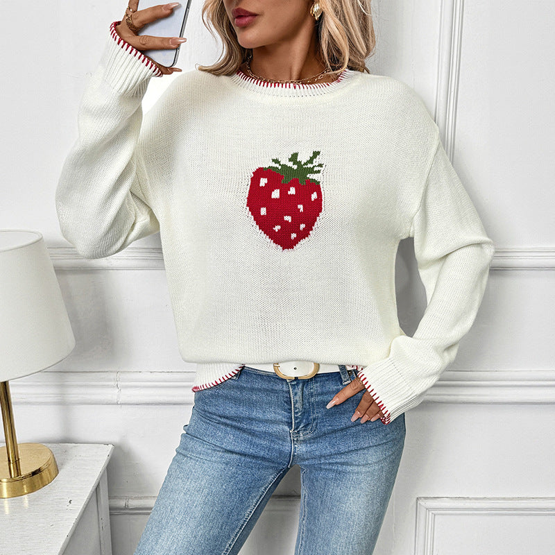 Strawberry Jacquard Sweater Pullover