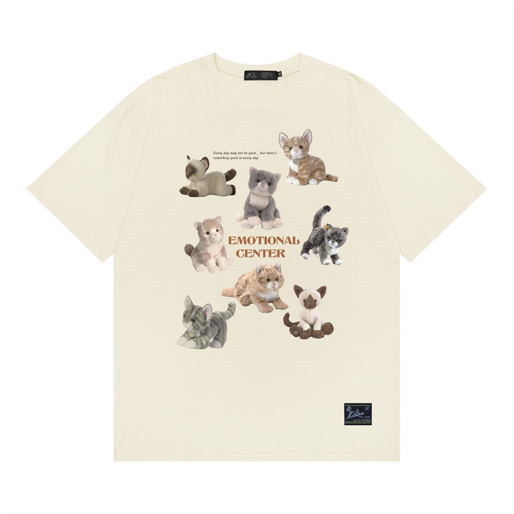 Boys Cartoon Kitten Hip Hop Streetwear Short-Sleeve Tee
