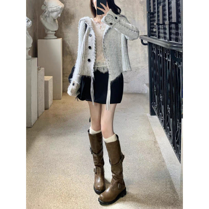 Handmade Ribbon Knitted Cardigan Coat for Women