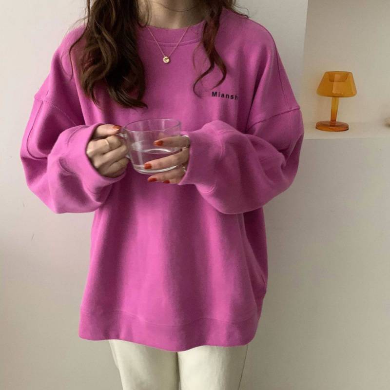 Cozy Oversized Crew Neck Long-Sleeve Pullover Top