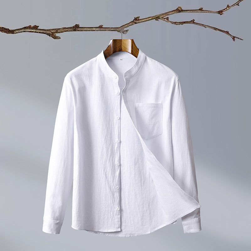Cotton And Linen Solid Color National Style Men's Shirt