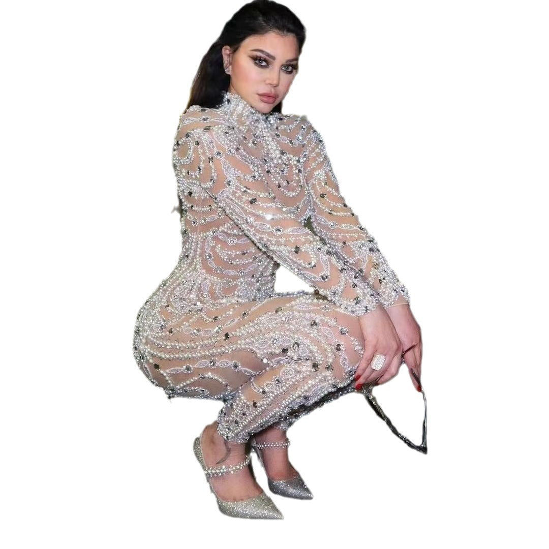 Sequin Sheer Slim Romper Elegant Party Jumpsuit